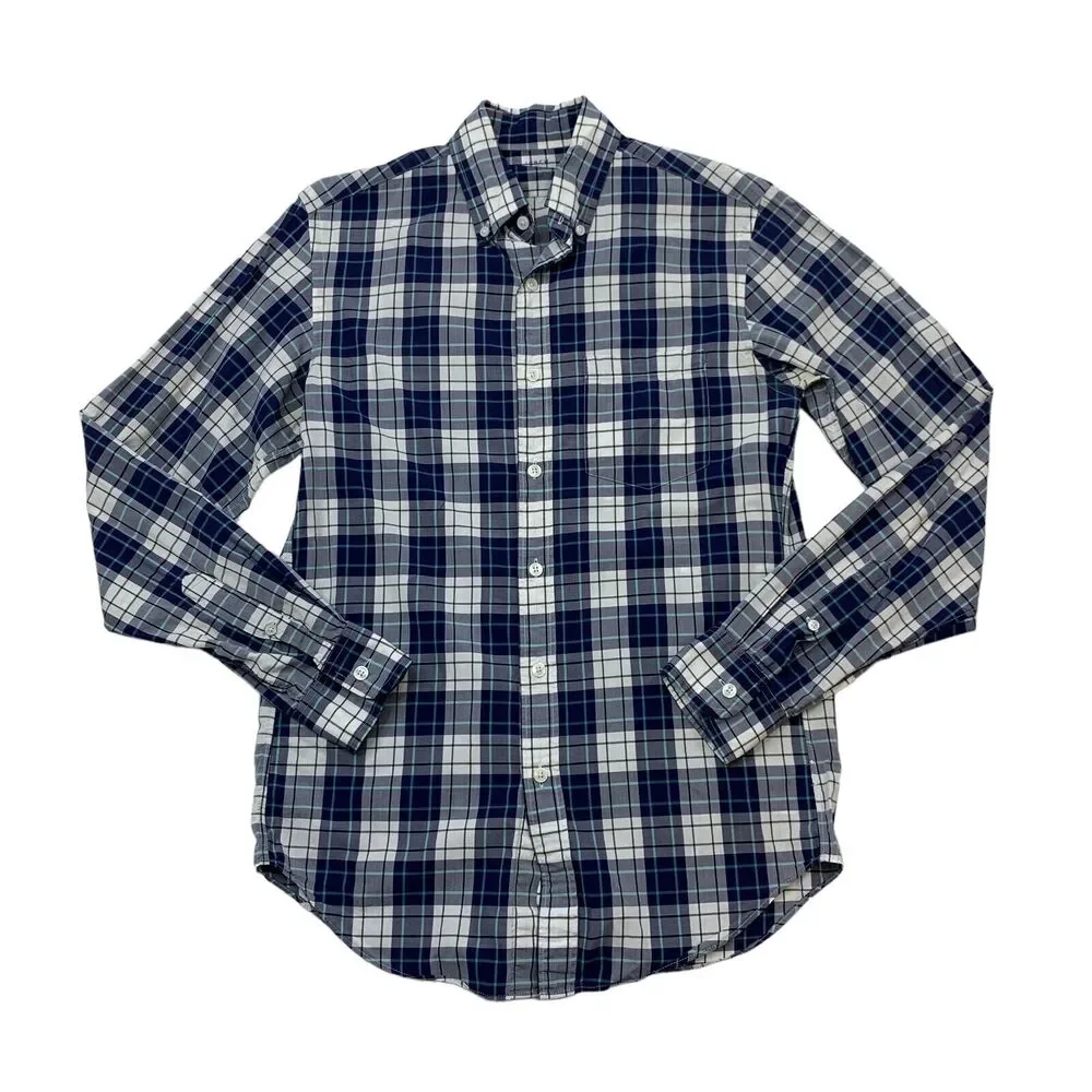 J.Crew Light Weight Shirt Mens XS Extra Small Plaid Cotton Button Up Long Sleeve